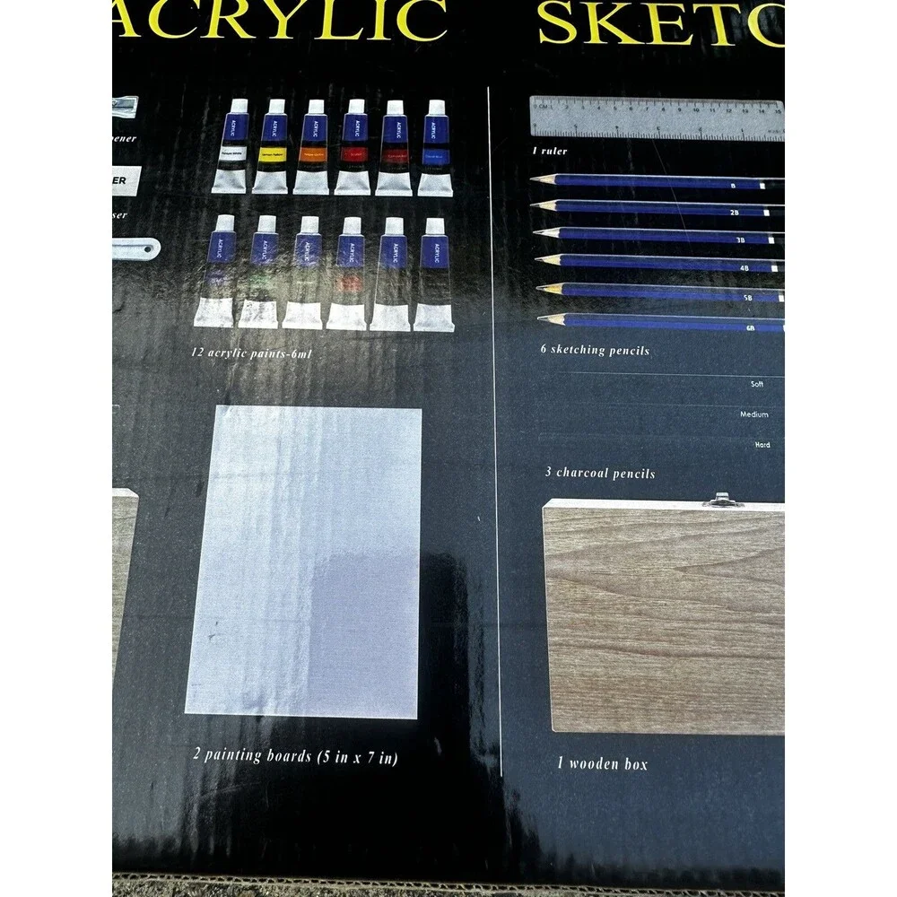 Wonder & Weiss Complete Drawing Sketch Acrylic Art Set 108 Pieces Wooden Case